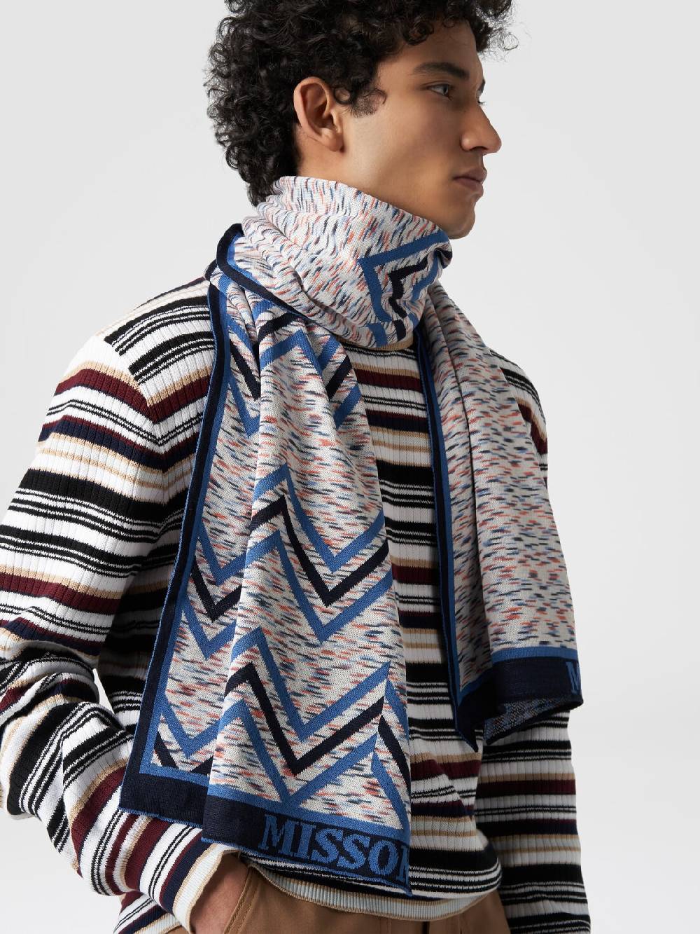 Missoni Sciarpa in cotone con multilavorazione e logo Prezzo Ridotto