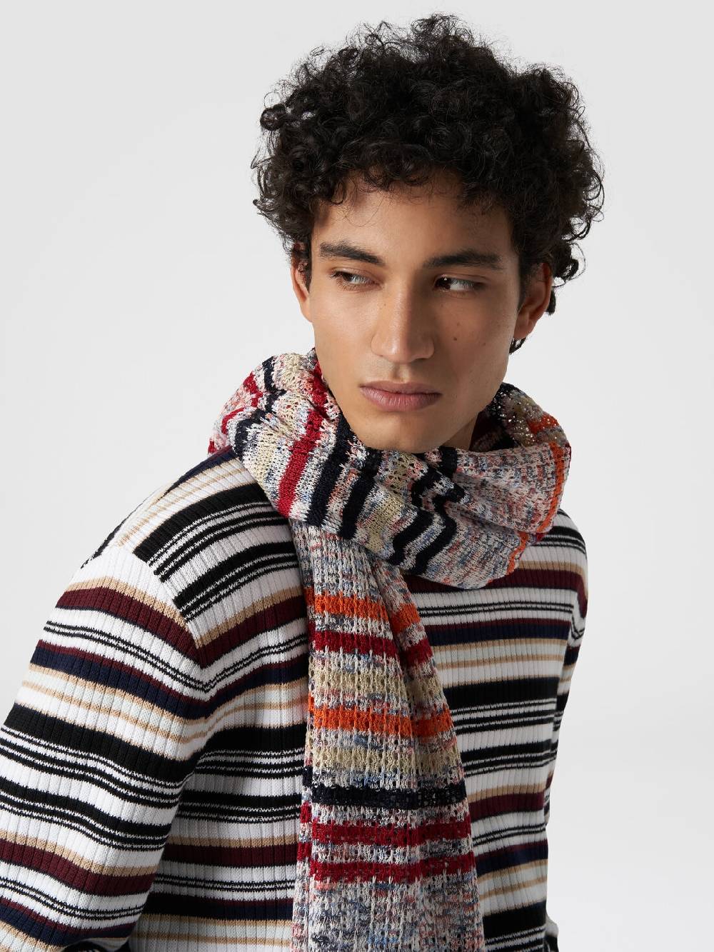 Missoni Sciarpa in cotone fiammato con motivo a righe Novità