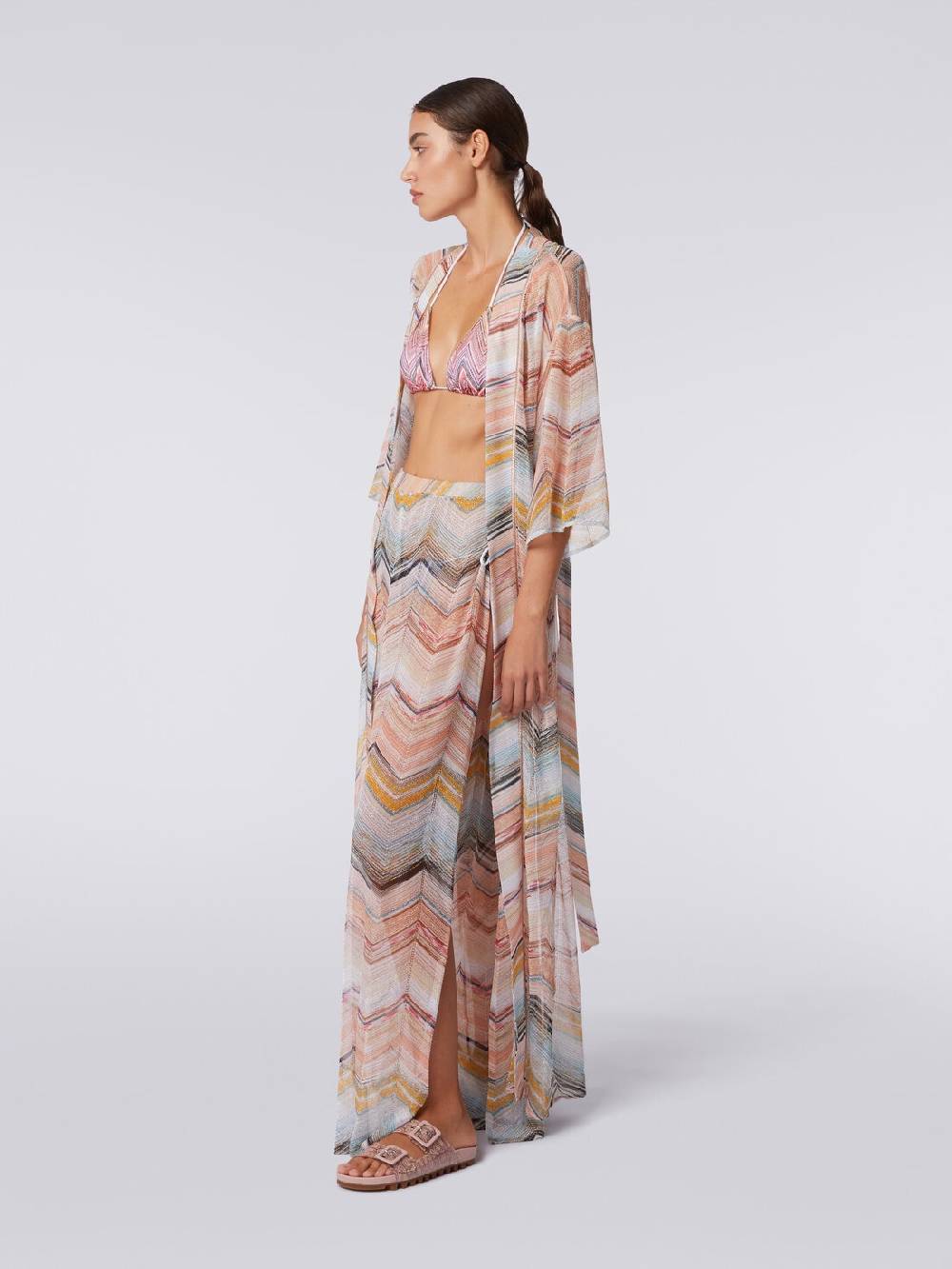 Missoni Copricostume lungo a vestaglia chevron con lurex Esporta salva