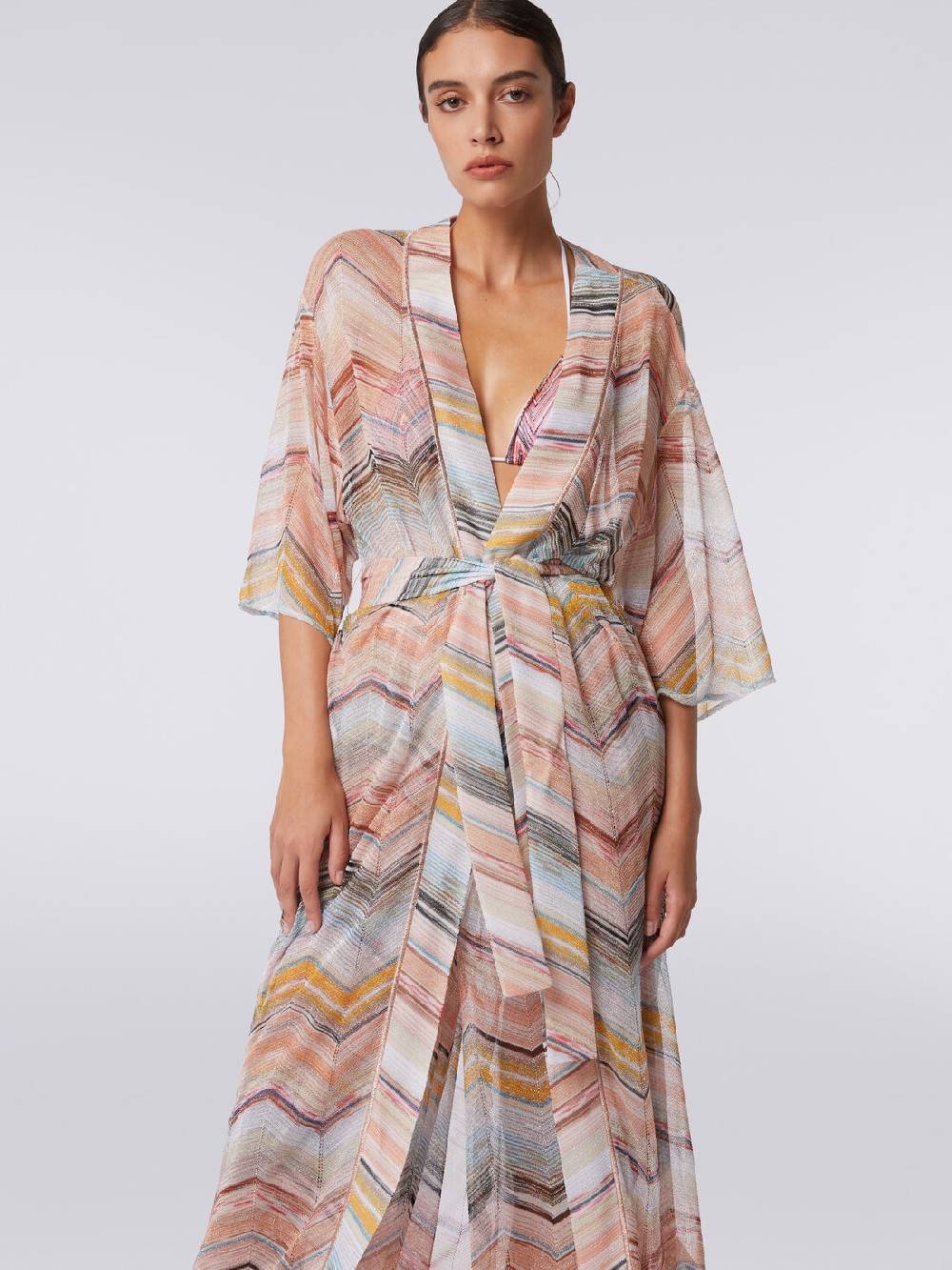 Missoni Copricostume lungo a vestaglia chevron con lurex Esporta salva