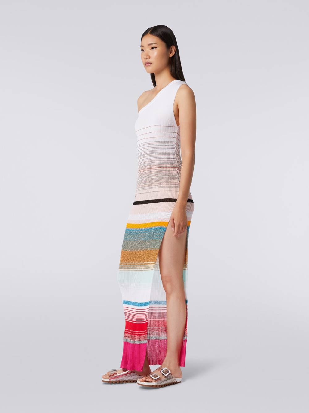 Missoni Abito monospalla in maglia a costine rigata con lurex Spedizione Gratuita