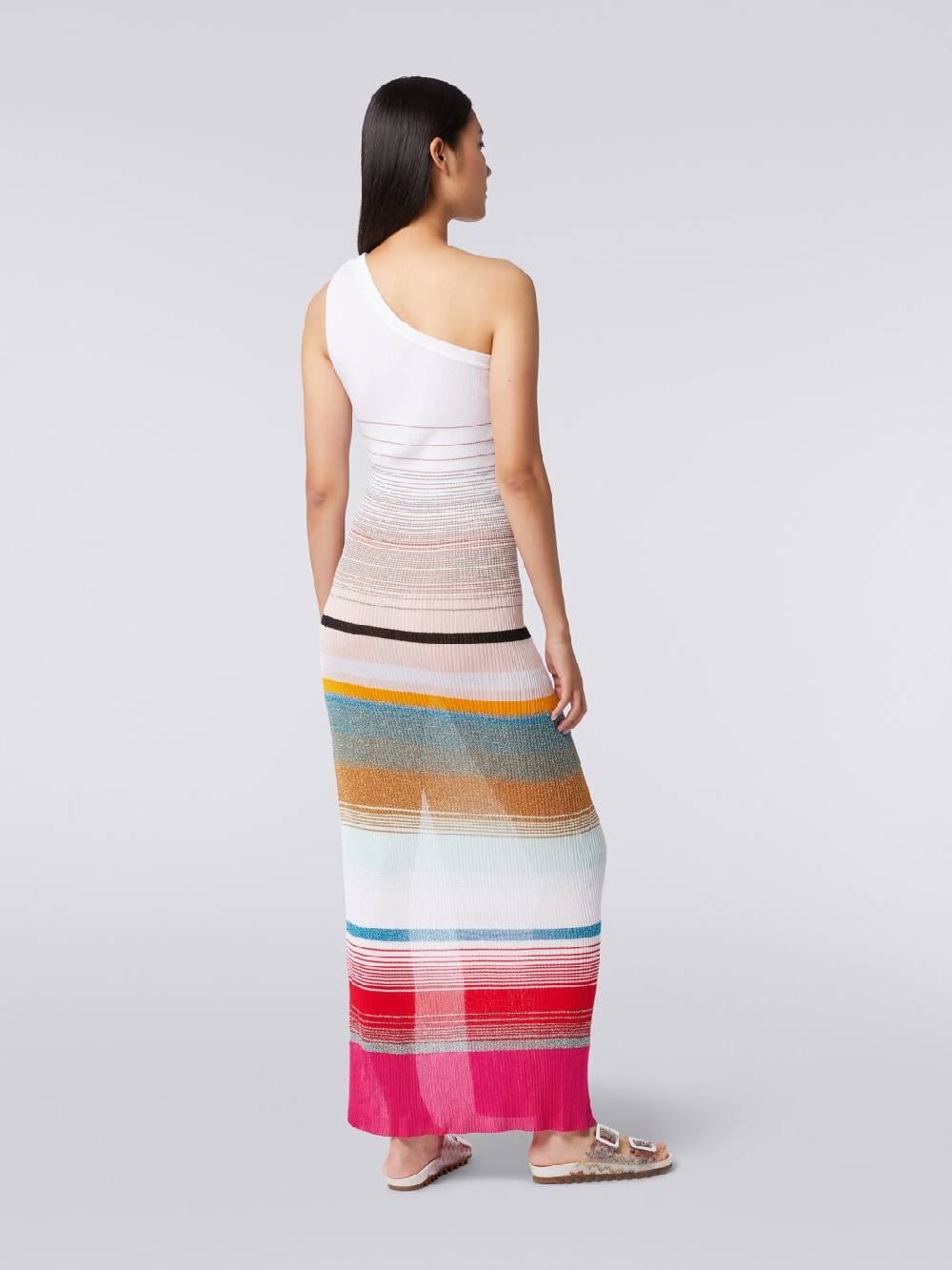 Missoni Abito monospalla in maglia a costine rigata con lurex Spedizione Gratuita