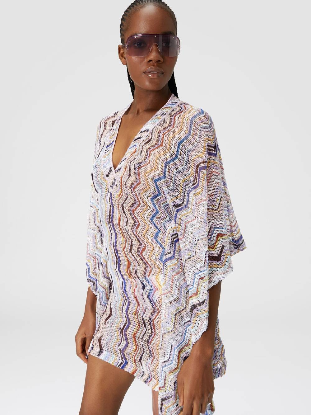 Missoni Caftano copricostume corto in crochet zig zag con lurex Soddisfazione Garantita