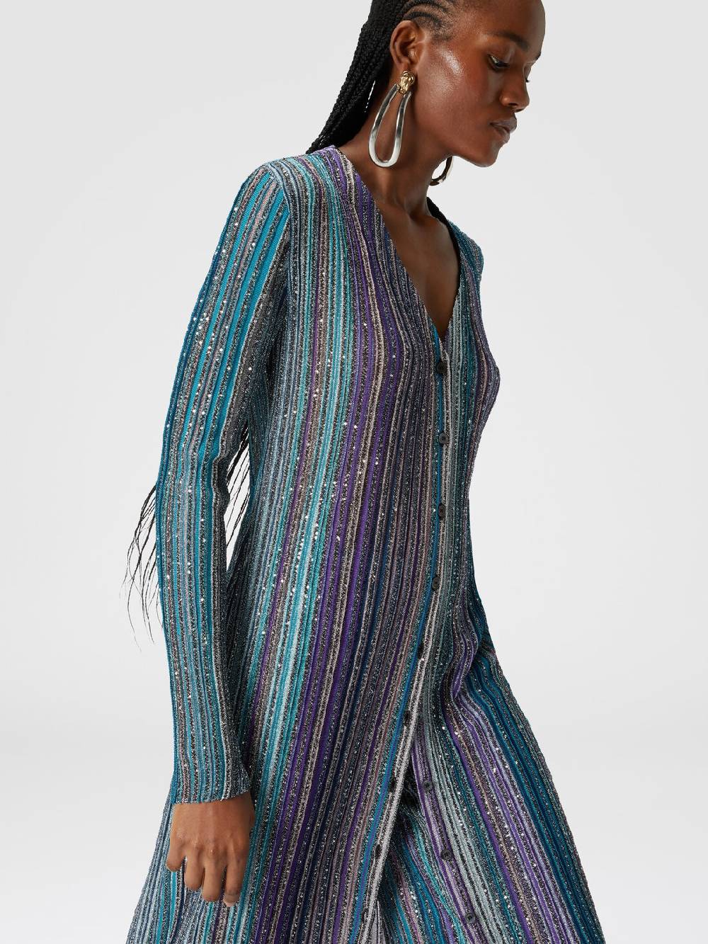 Missoni Cardigan lungo a costine parzializzate con paillettes In Saldo