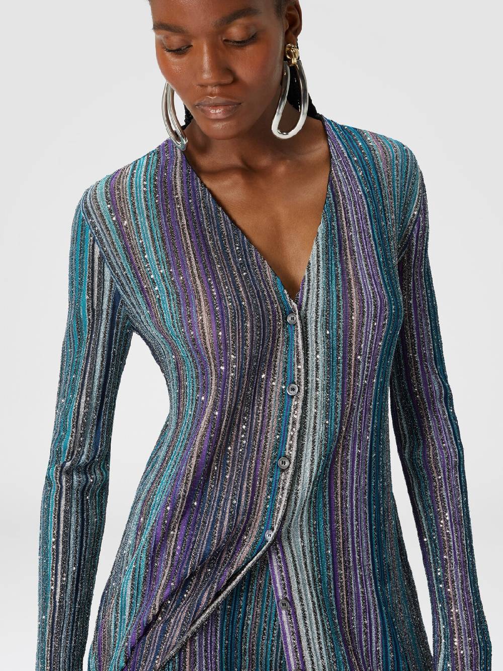 Missoni Cardigan lungo a costine parzializzate con paillettes In Saldo