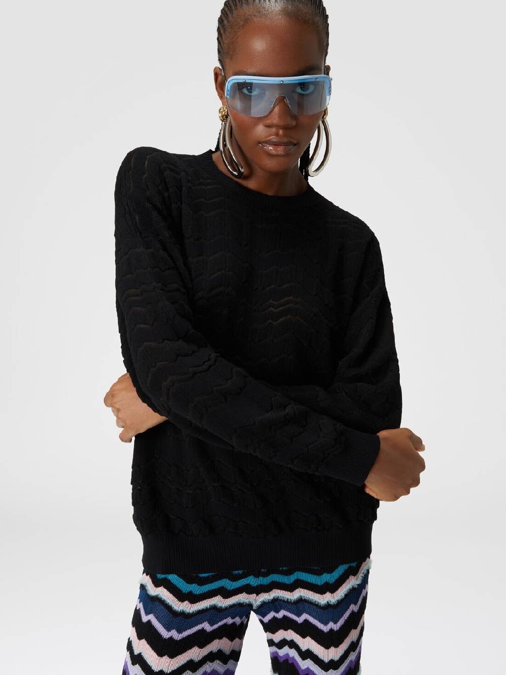 Missoni Pullover girocollo con zig zag tono su tono Nuova