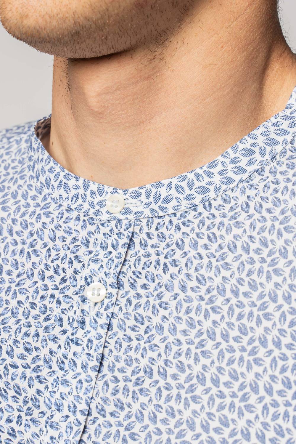 Officina 36 Camicia in cotone stampato blu denim Vendita Economica
