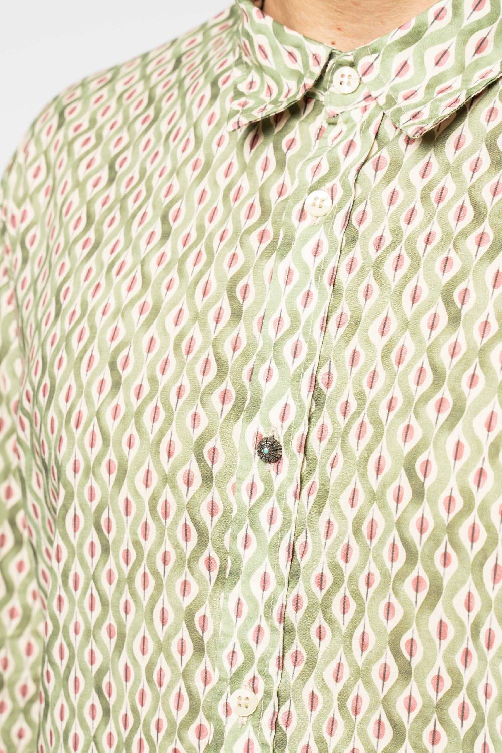 Officina 36 Camicia in mussola stampata verde Nuova