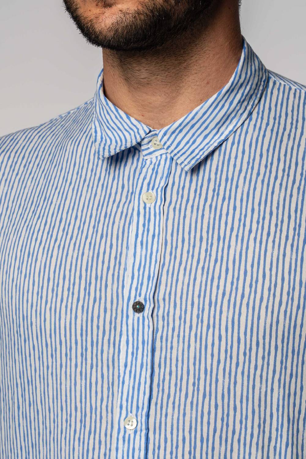 Officina 36 Camicia in popeline stampato color denim Fino Al -60%