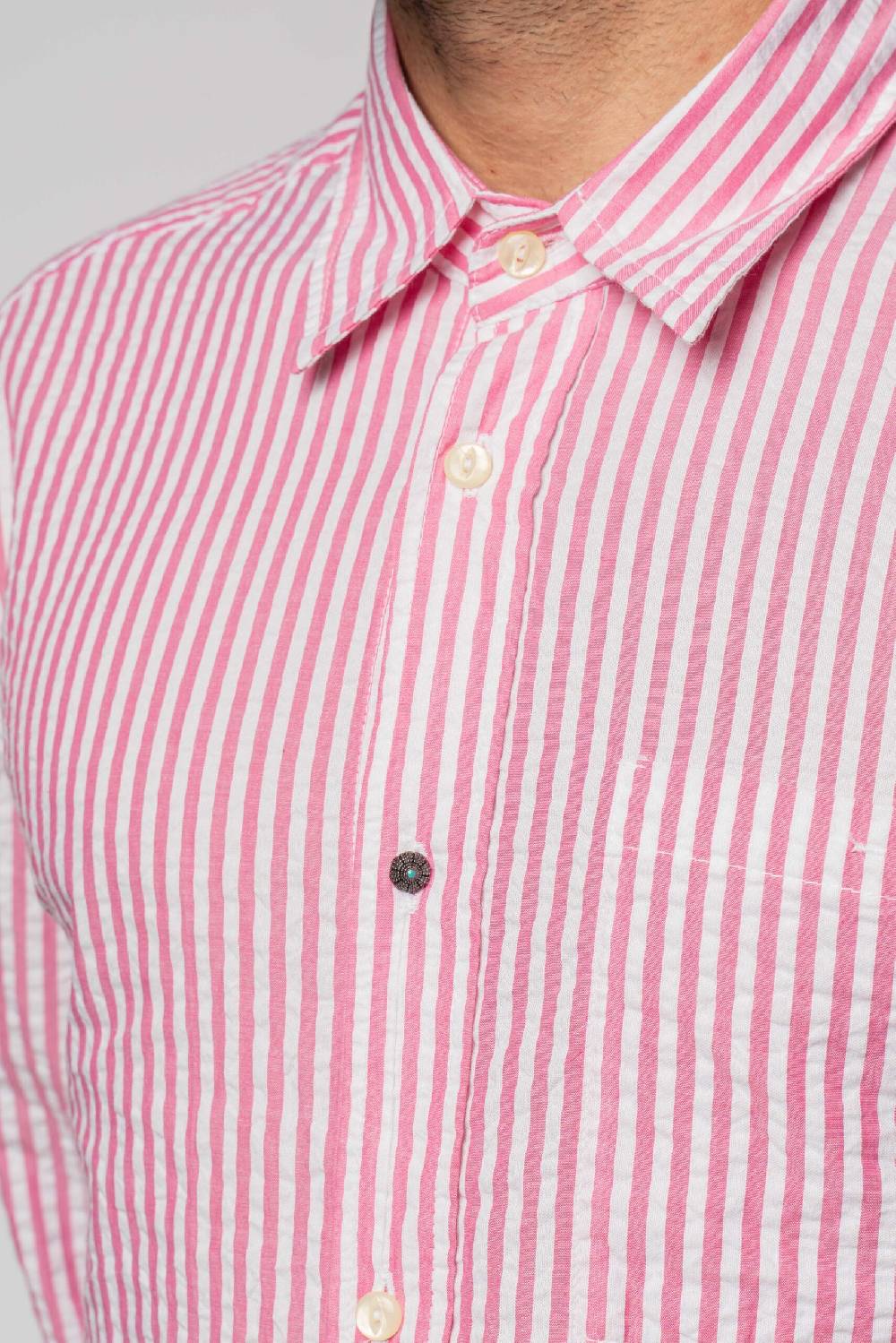 Officina 36 Camicia in seersucker rigato color bubble In Linea