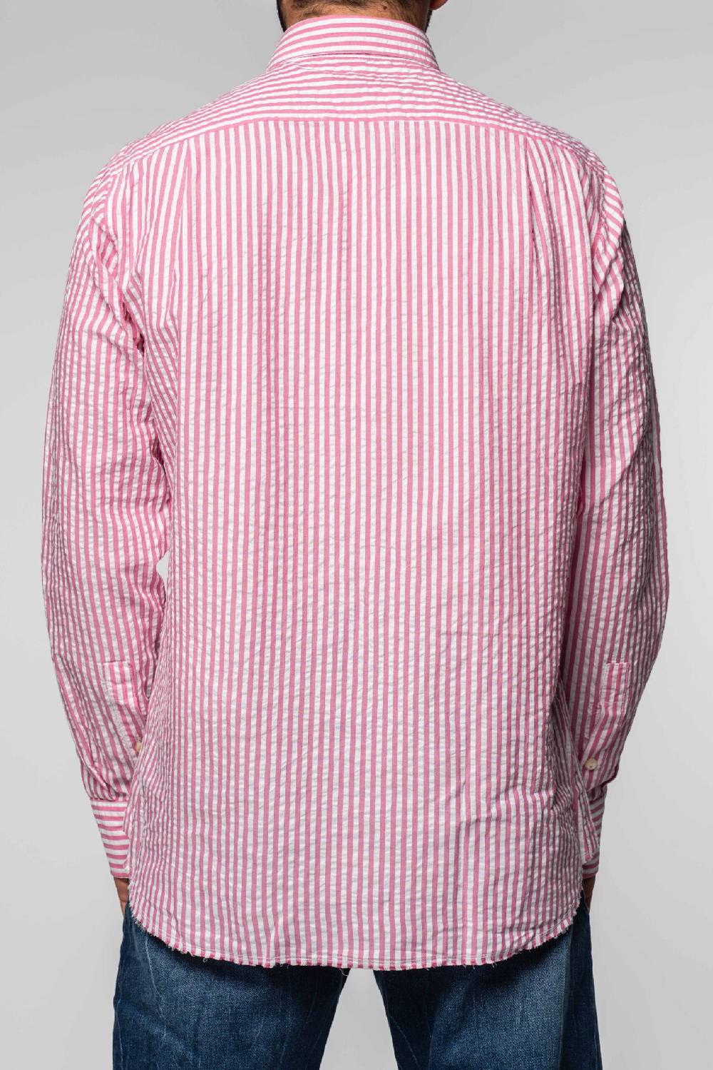 Officina 36 Camicia in seersucker rigato color bubble In Linea