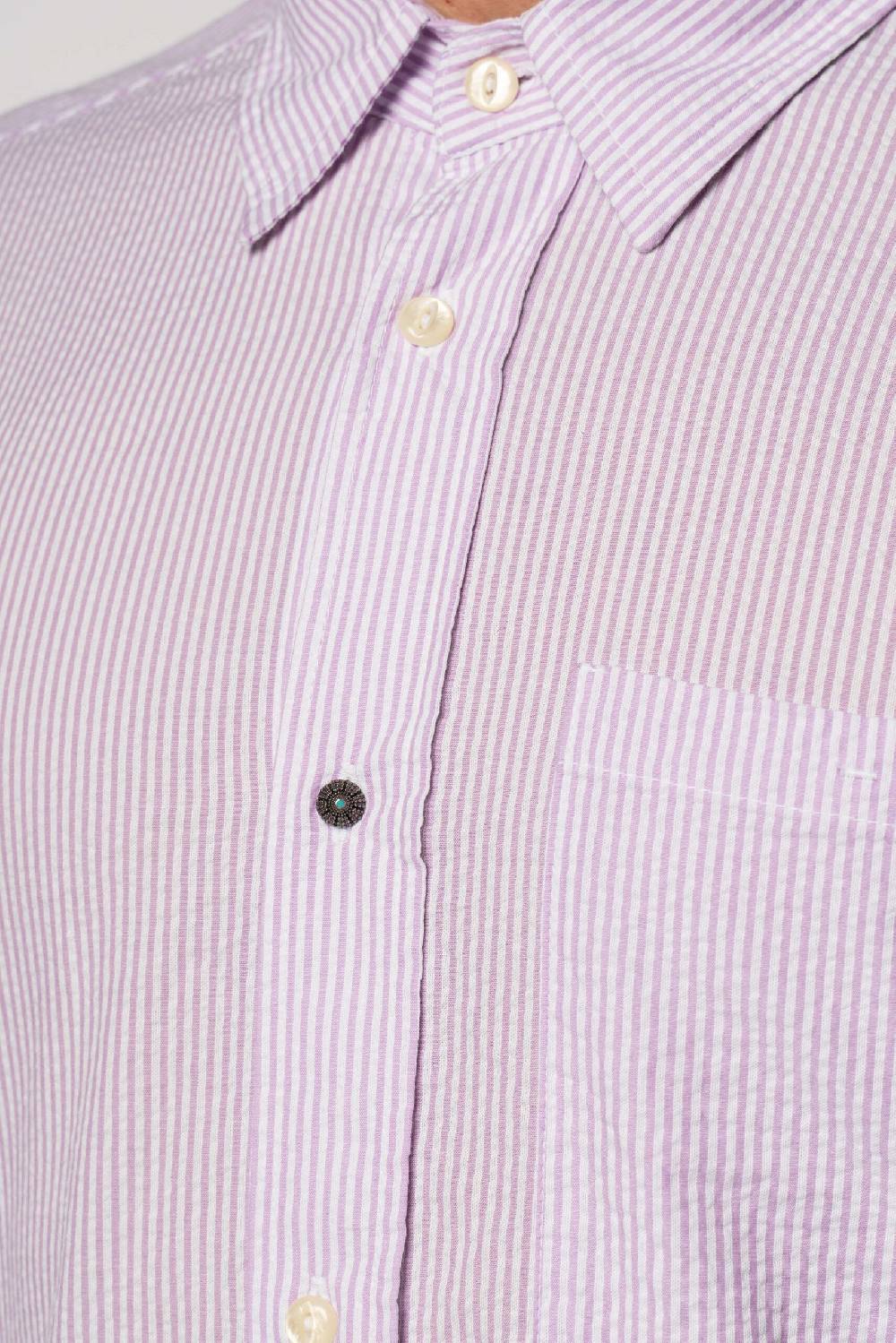 Officina 36 Camicia in seersucker rigato lilla Nuovo