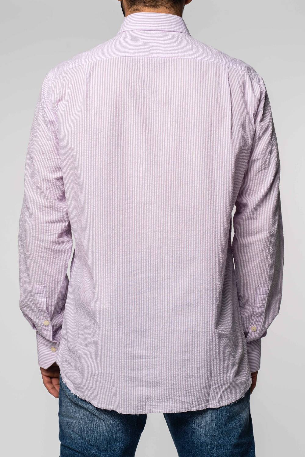Officina 36 Camicia in seersucker rigato lilla Nuovo