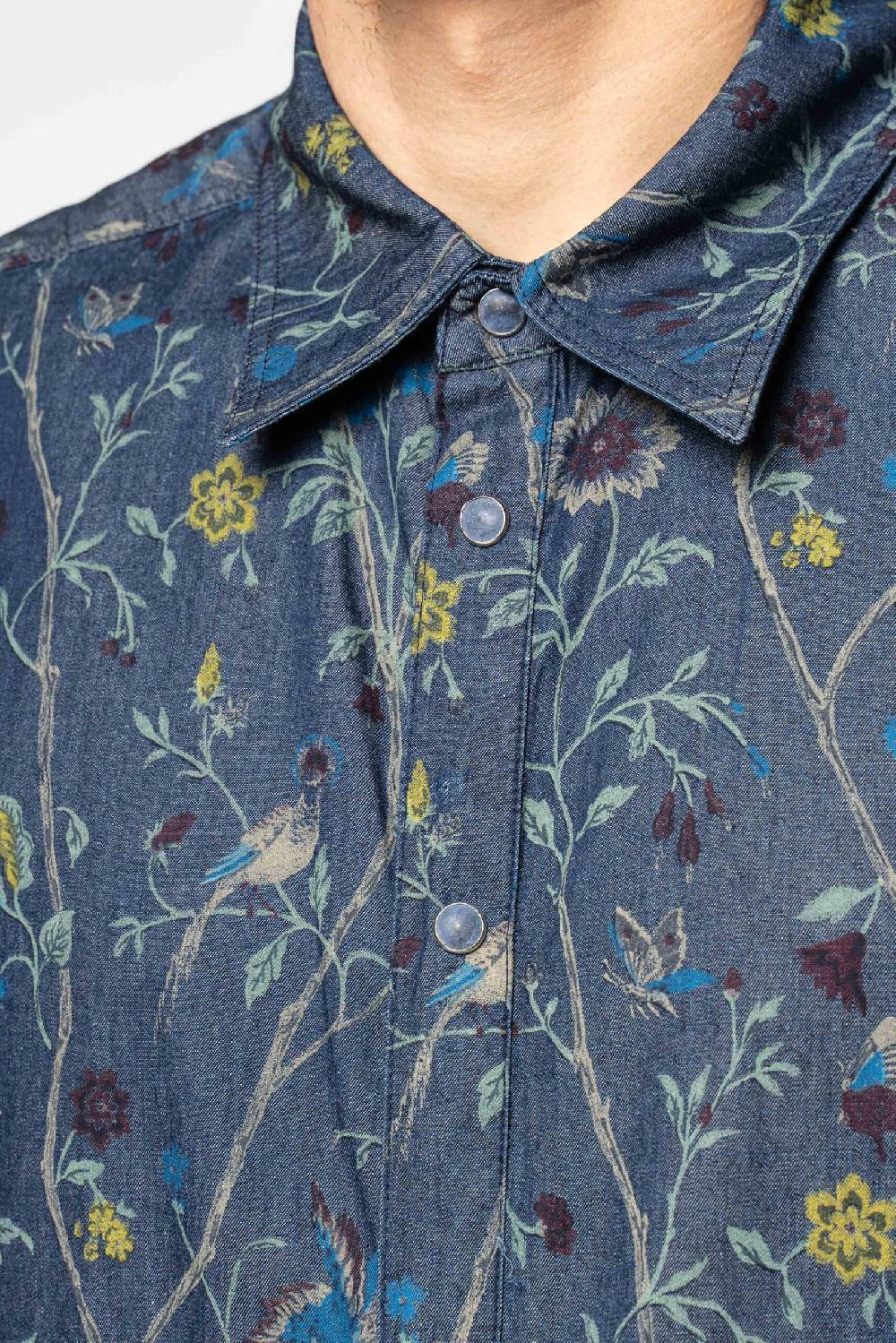 Officina 36 Camicia in tela denim blu stampata Vendita
