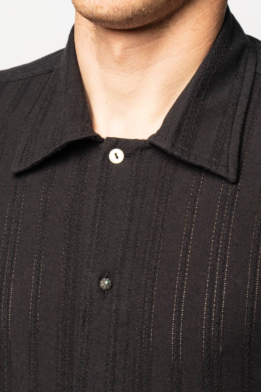 Officina 36 Camicia nera in sangallo rigato Consegna Veloce