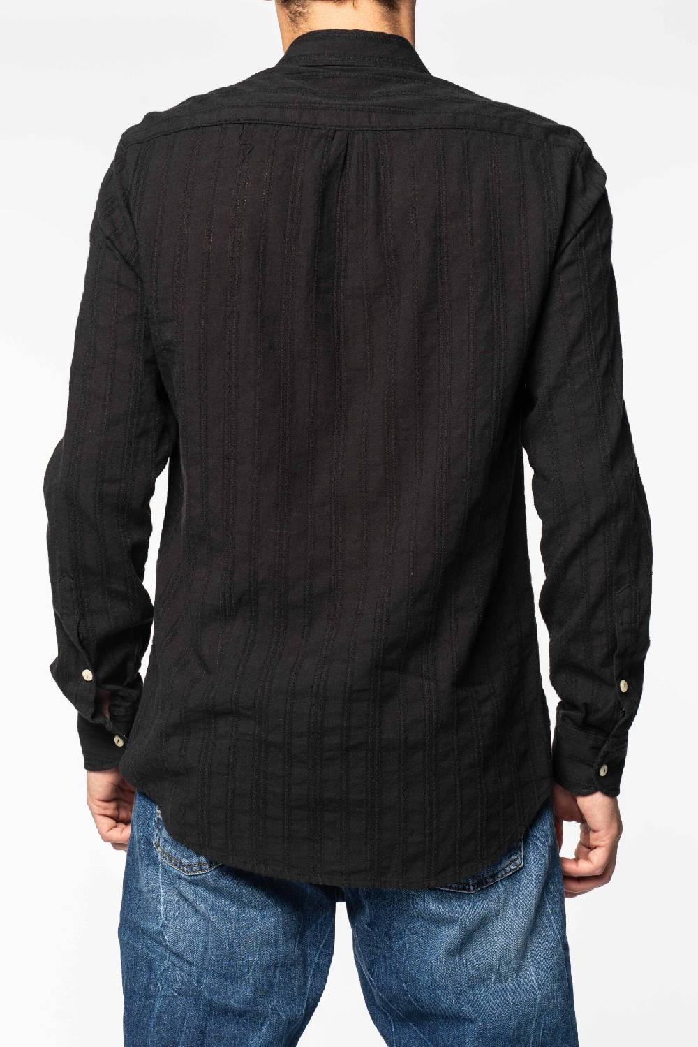 Officina 36 Camicia nera in sangallo rigato Consegna Veloce