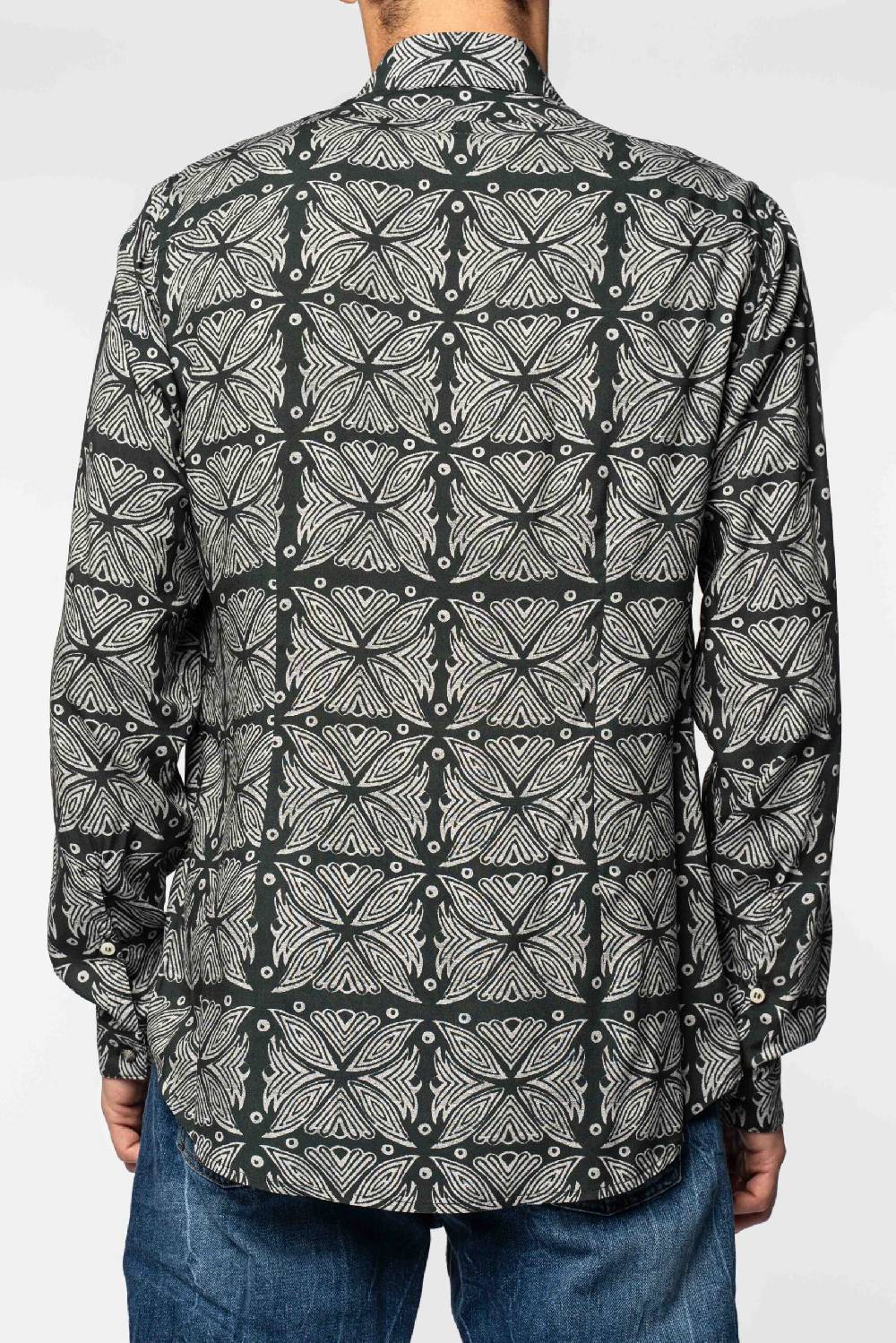 Officina 36 Camicia nera in viscosa stampata Promozione Limitata