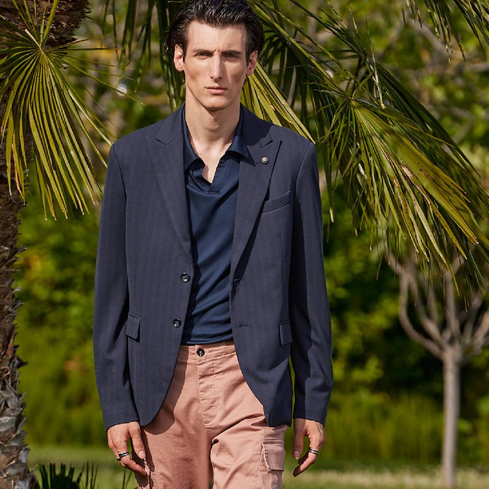 Officina 36 Giacca blu in jacquard in maglia Sottocosto