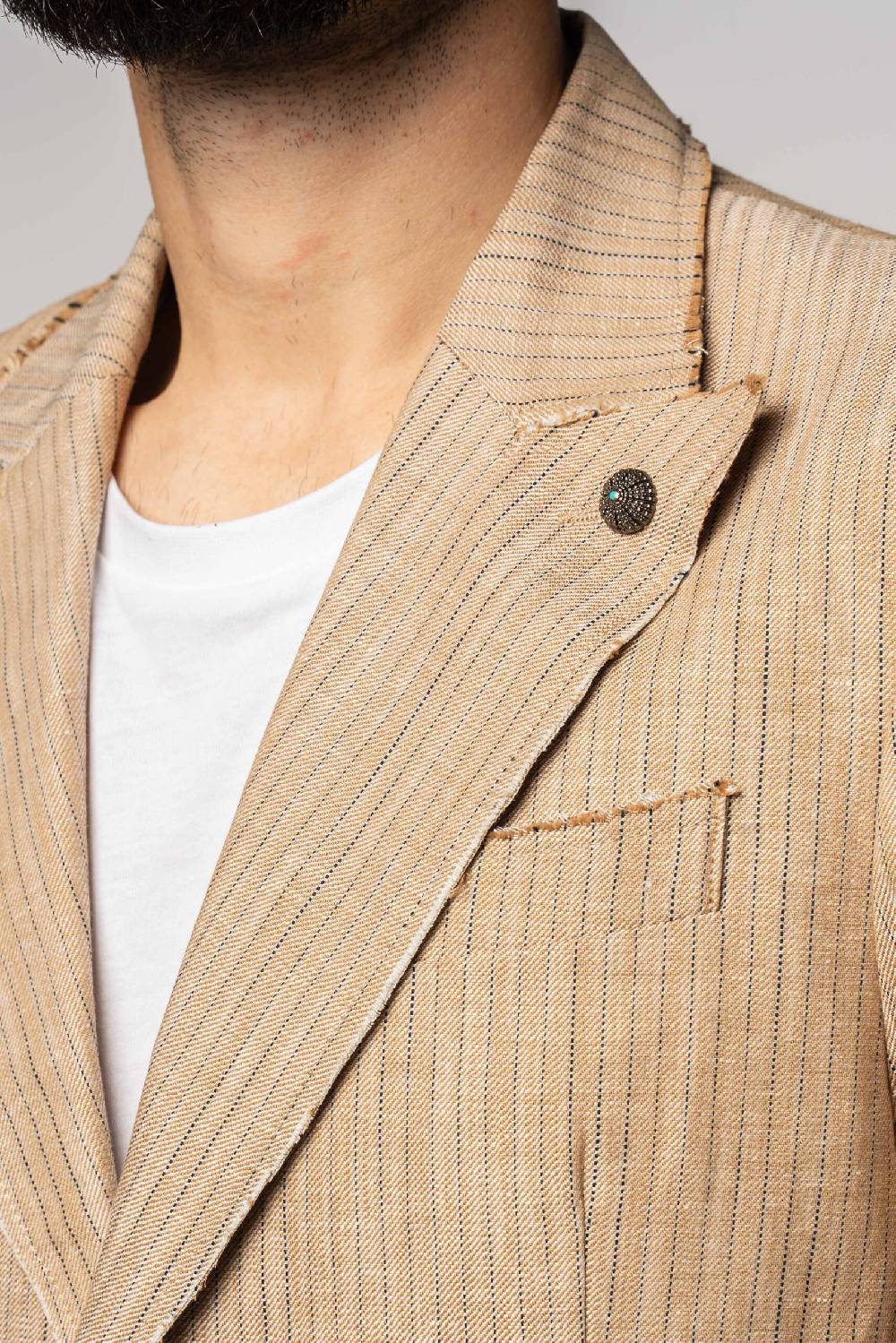 Officina 36 Giacca in tessuto gessato beige Offerte