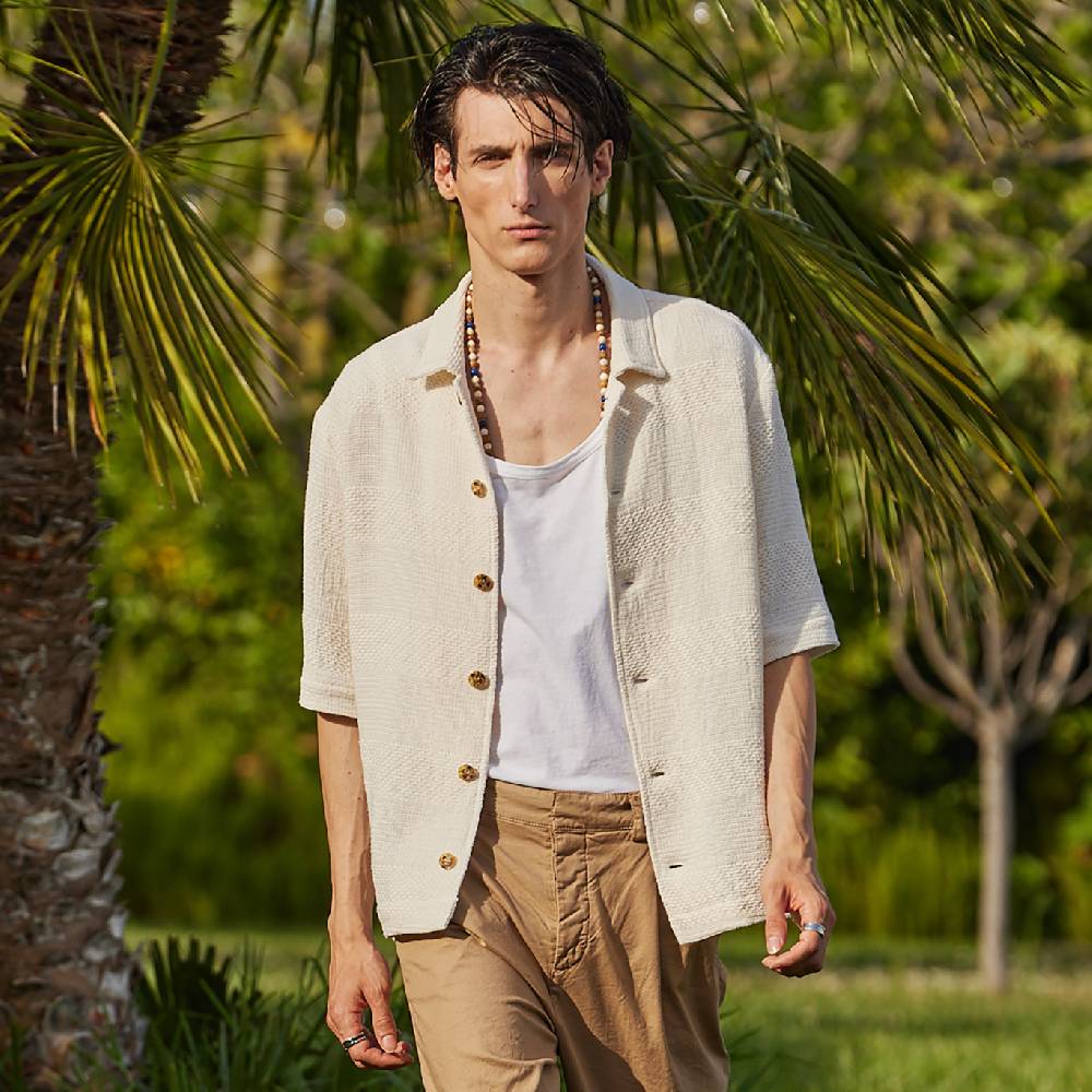 Officina 36 Shirt Jacket in tessuto rigato ecrù Vendita