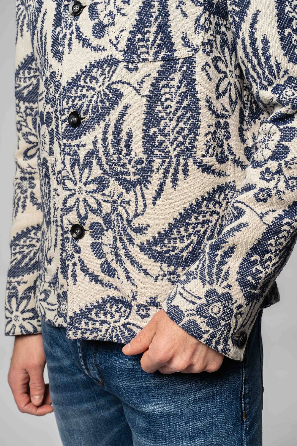 Officina 36 Work Jacket in jacquard a fantasia blu Negozi Online