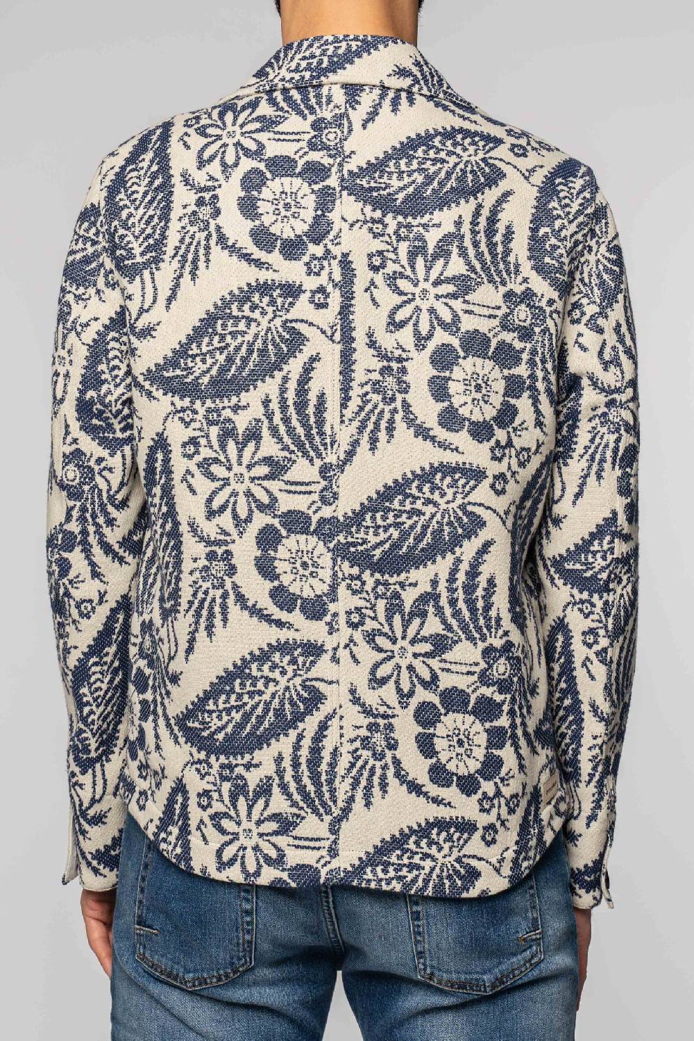 Officina 36 Work Jacket in jacquard a fantasia blu Negozi Online