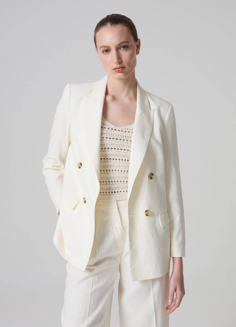 Ovs Blazer doppiopetto in lino e viscosa