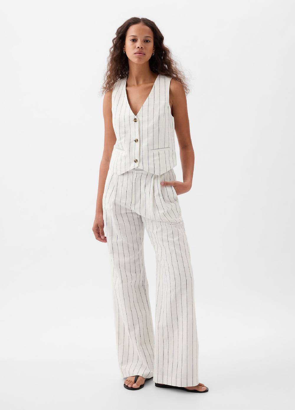 Ovs Gilet in lino e viscosa scollo a V