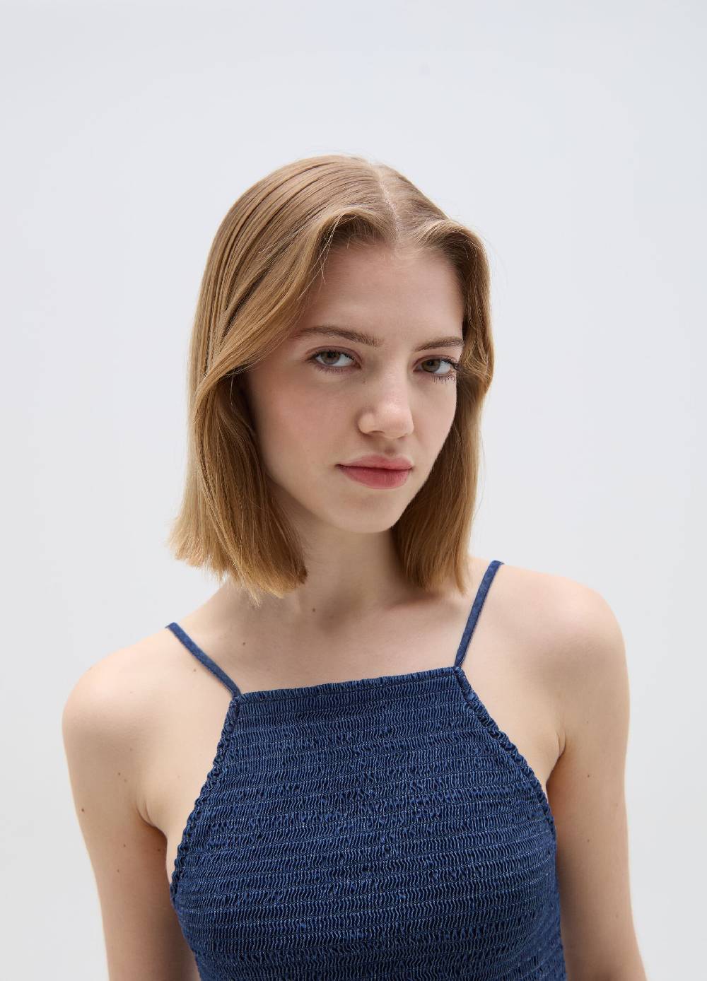 Ovs Vestito corto effetto denim con balza Spedizione Gratuita