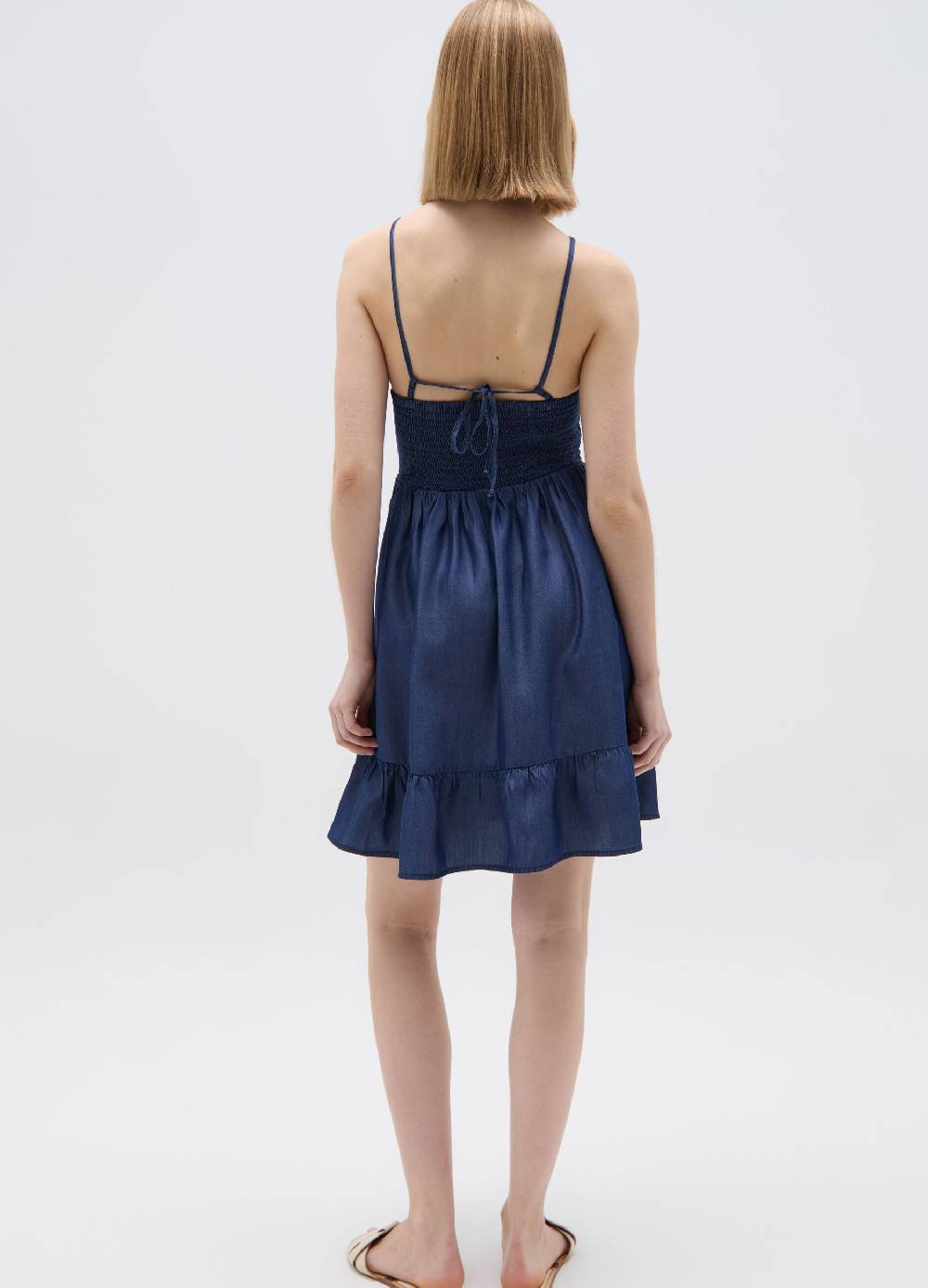 Ovs Vestito corto effetto denim con balza Spedizione Gratuita