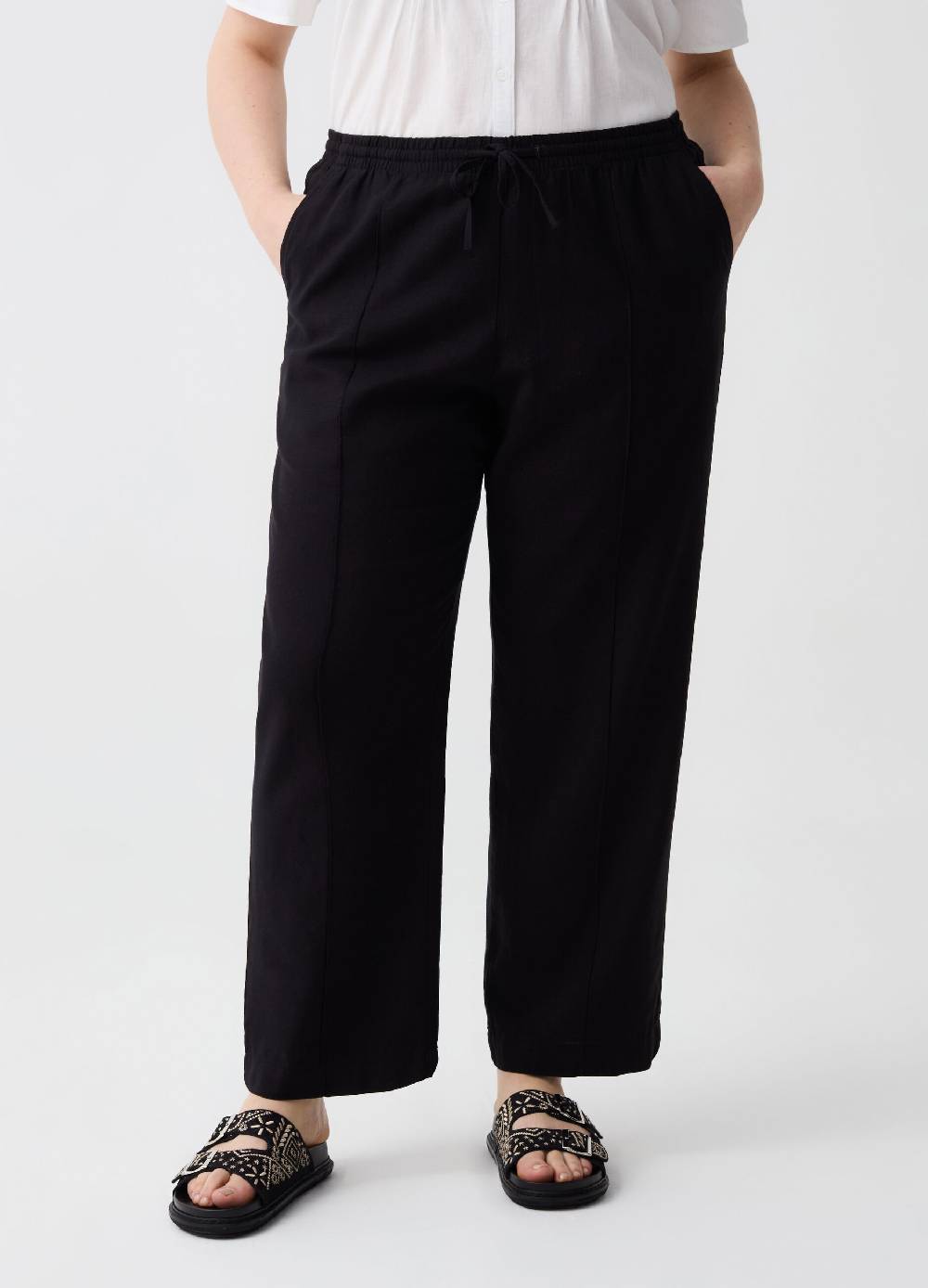 Ovs Pantaloni wide leg in lino e viscosa Curvy Consegna Veloce