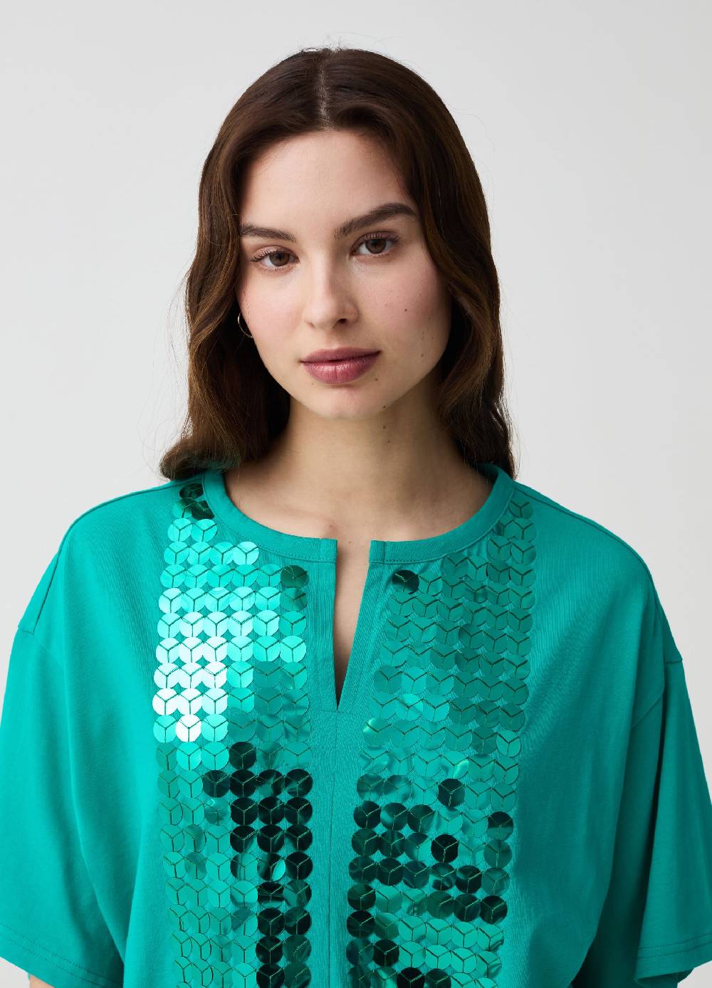 Ovs T-shirt con paillettes maniche a kimono Vendita Calda
