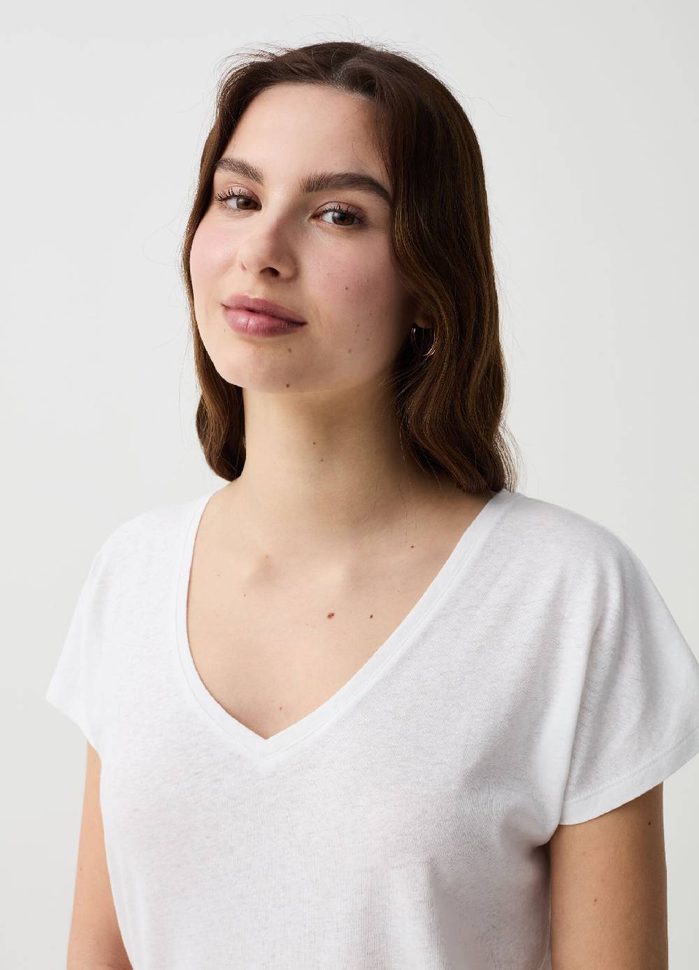 Ovs T-shirt in lino e cotone con scollo a V Pezzi Unici