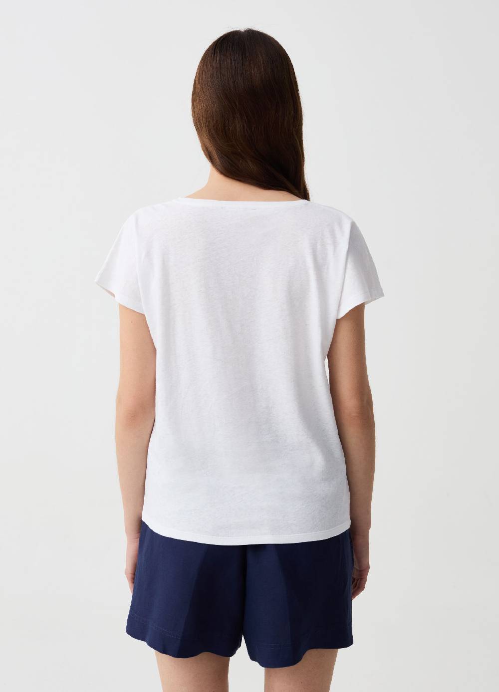 Ovs T-shirt in lino e cotone con scollo a V Pezzi Unici
