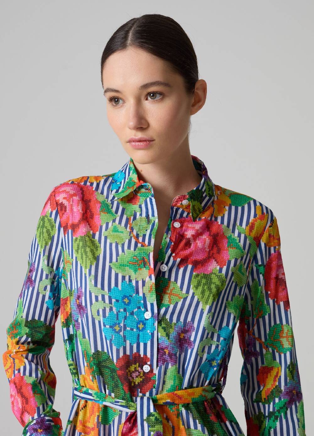 Ovs Vestito chemisier a righe con disegno a fiori Italia