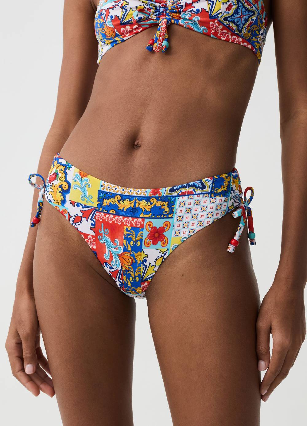 Ovs Slip bikini con coulisse stampa maioliche In vendita