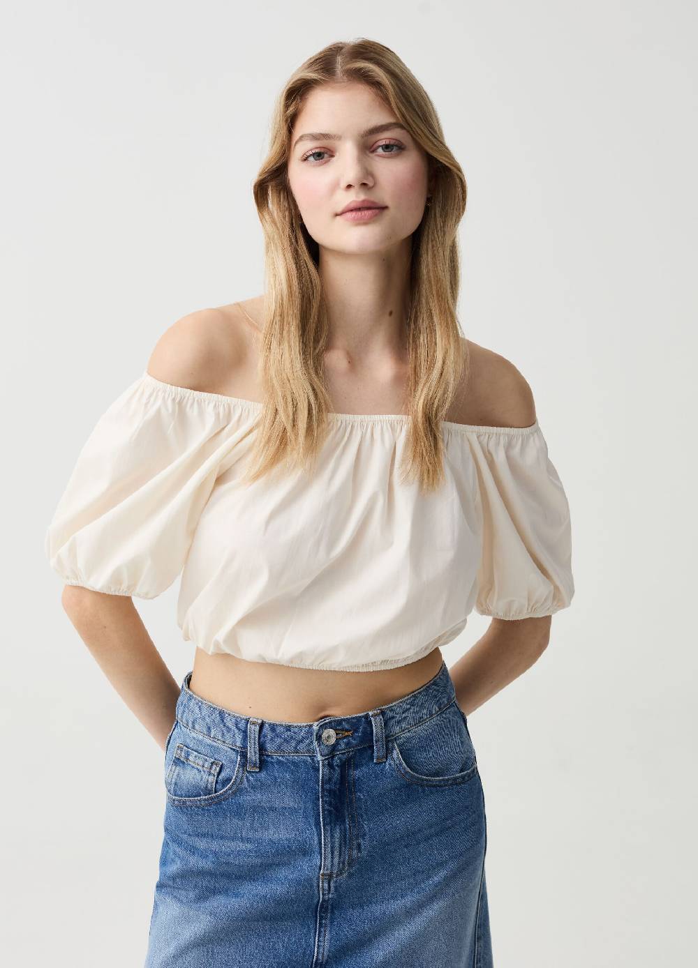 Ovs Crop top in cotone con spalle scoperte Vendita