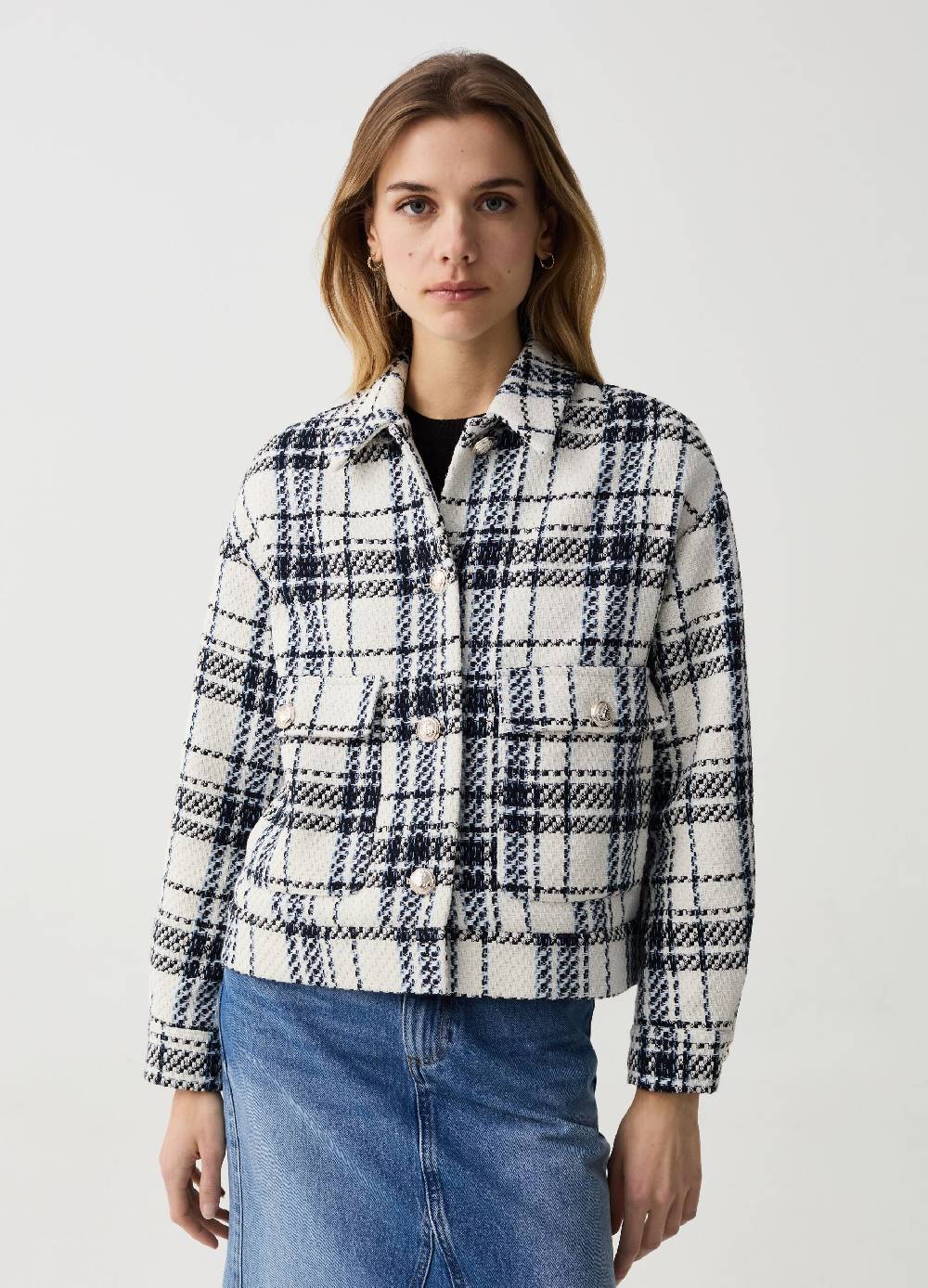 Ovs Shacket in tweed check con bottoni lavorati Spedizione Gratuita