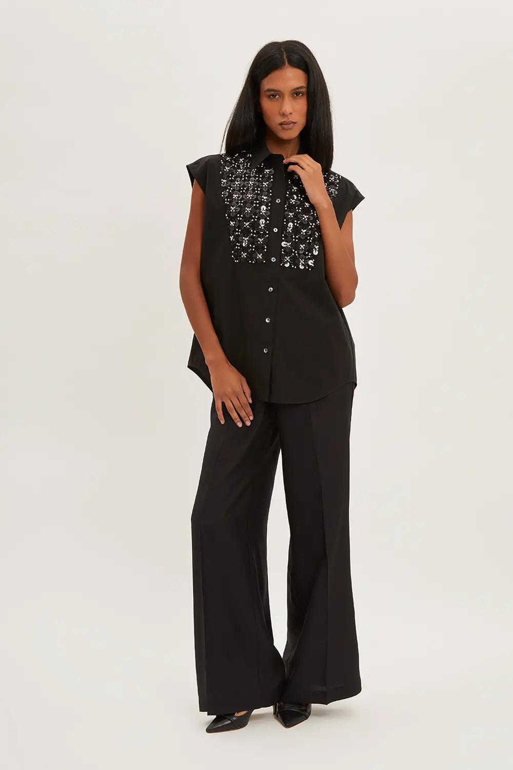 P.A.R.O.S.H. CAMICIA RICAMO PAILLETTES Comprane uno, ottenene uno gratis