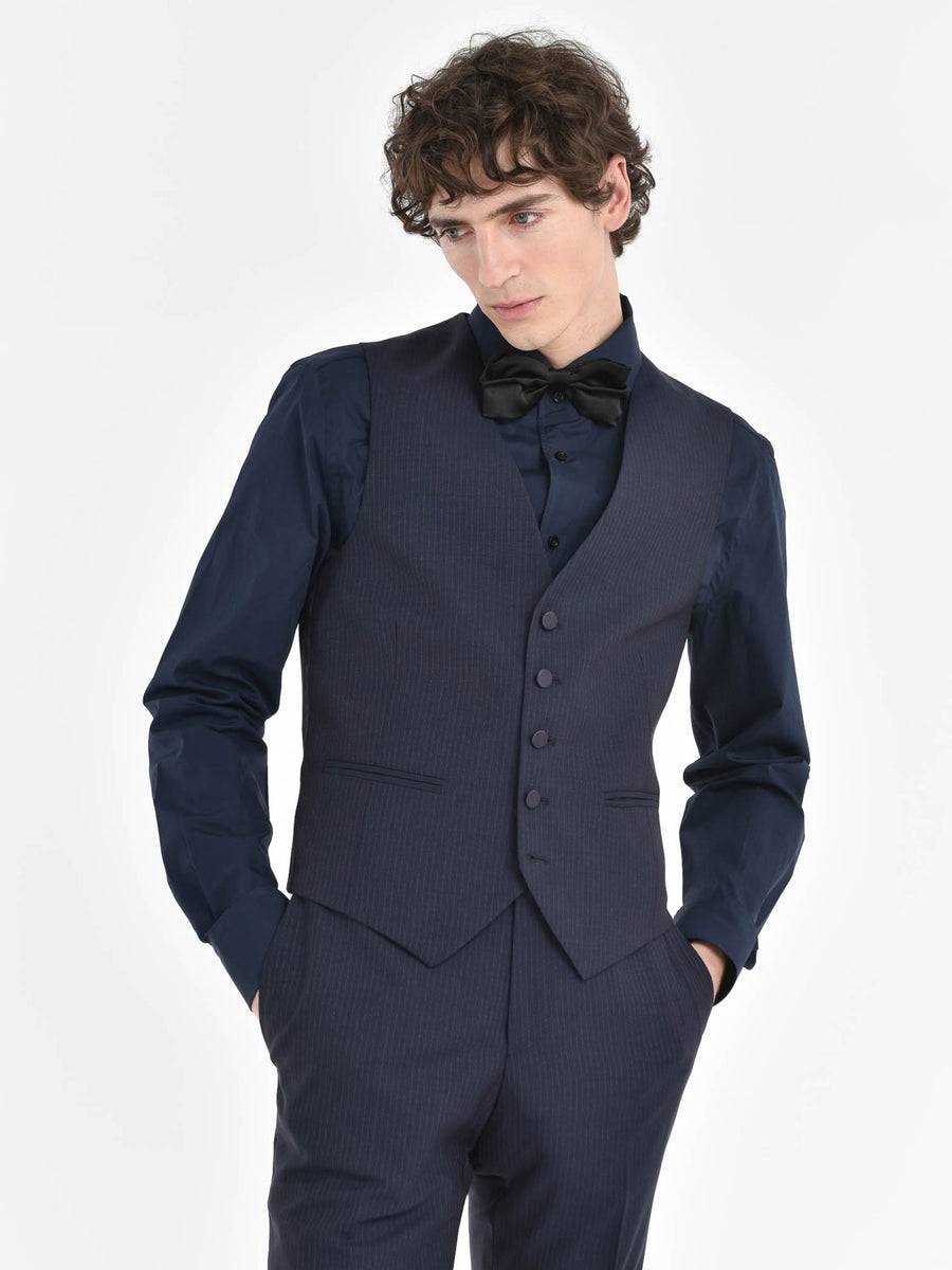 Paoloni Abito con gilet gessato ton sur ton in lana Outlet