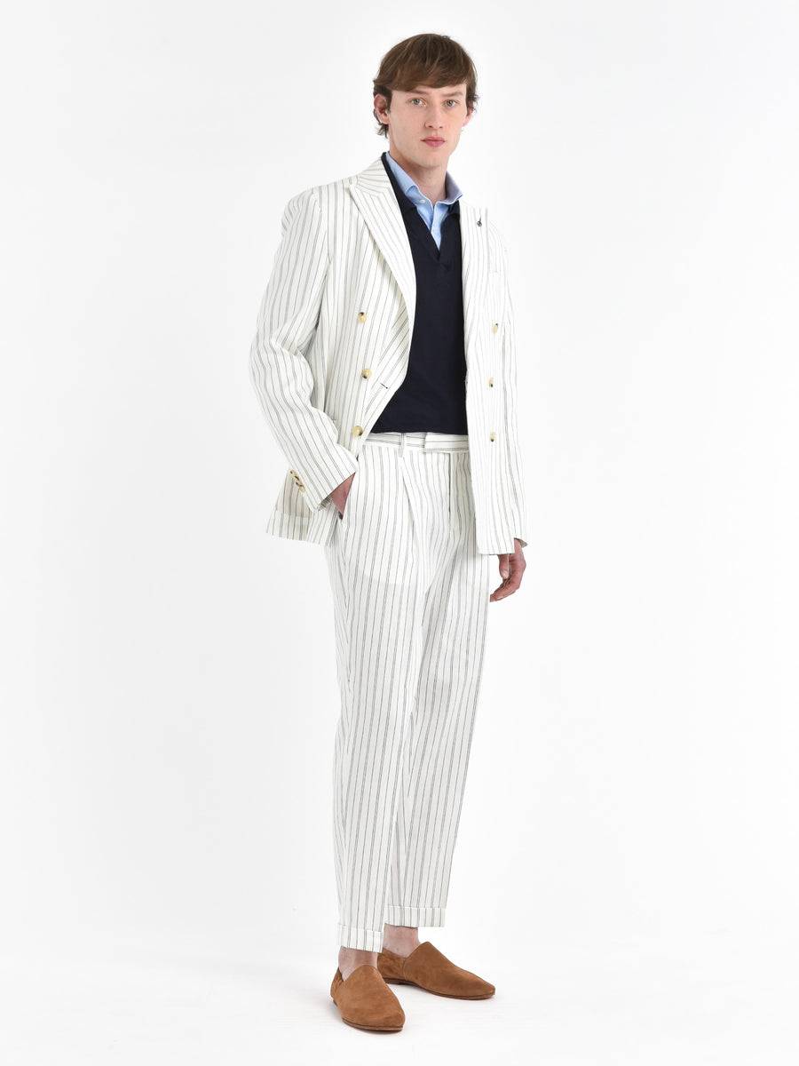 Paoloni Pantalone baggy gessato cotone lino Saldi