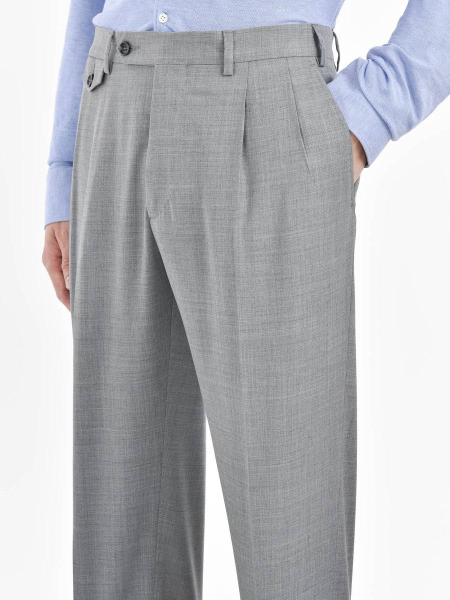 Paoloni Pantalone doppia pinces tela di lana stretch Vendita Economica