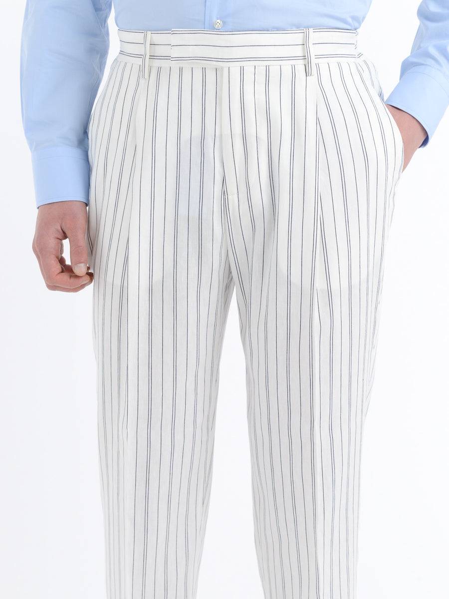 Paoloni Pantalone baggy gessato cotone lino Nuova