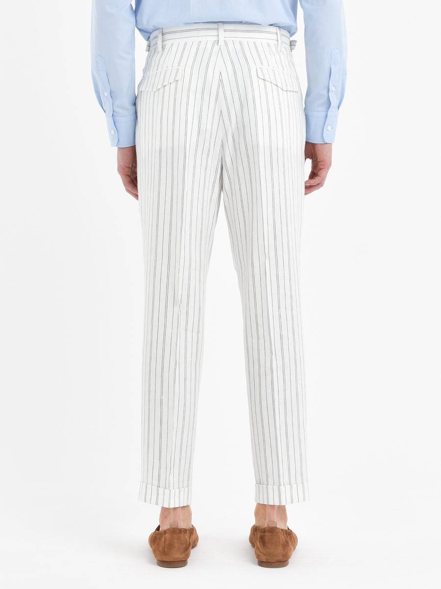 Paoloni Pantalone baggy gessato cotone lino Nuova