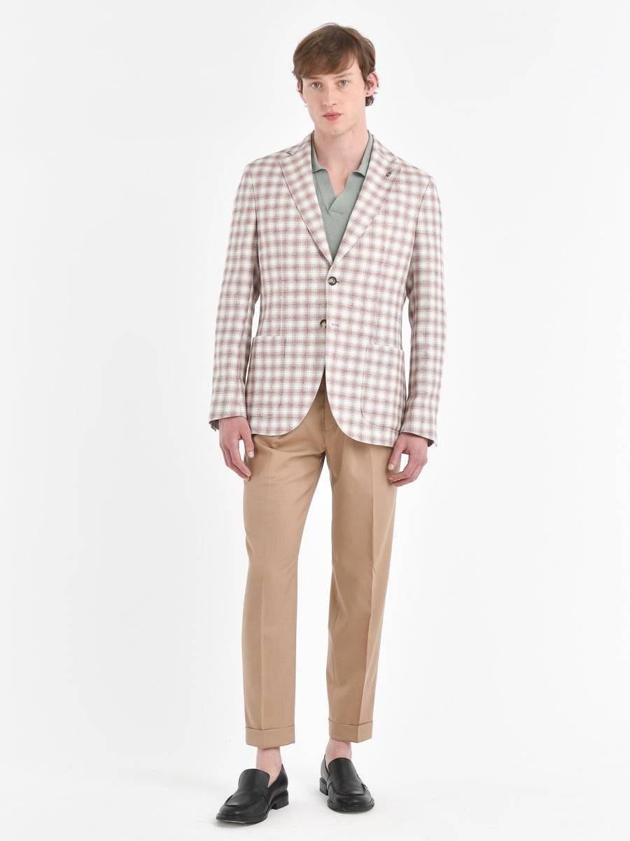Paoloni Giacca slim check cotone lino delavè Offerta