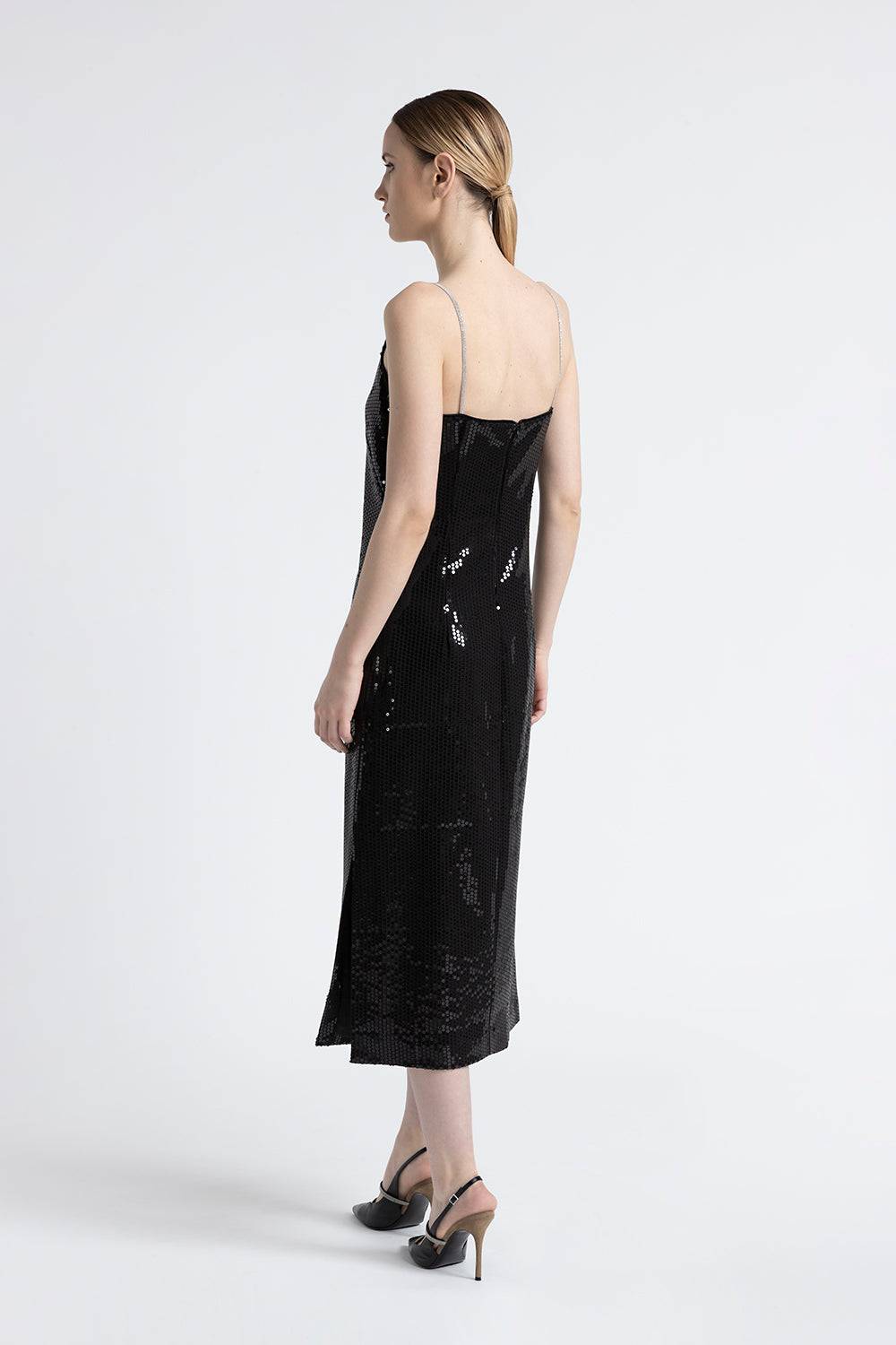 Peserico Abito midi in twill di viscosa con paillettes In Vendita