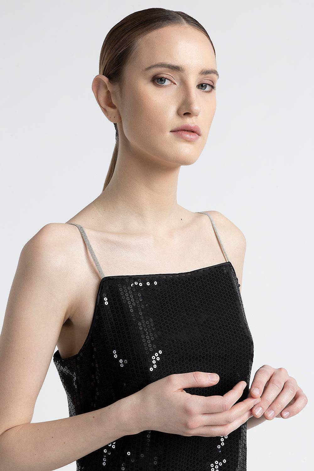 Peserico Abito midi in twill di viscosa con paillettes In Vendita