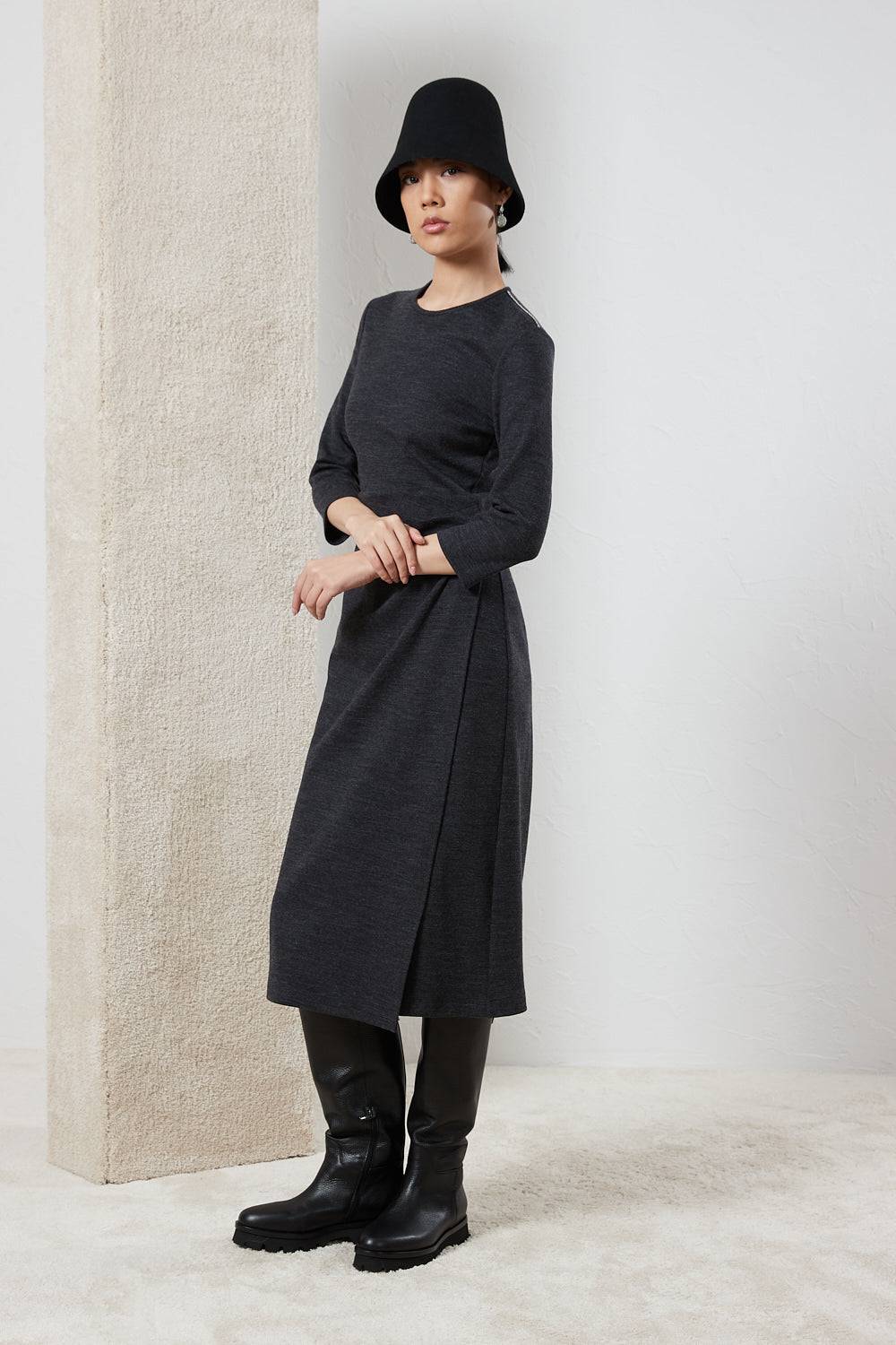 Peserico Abito midi in jersey fluido di lana cotone In Saldo