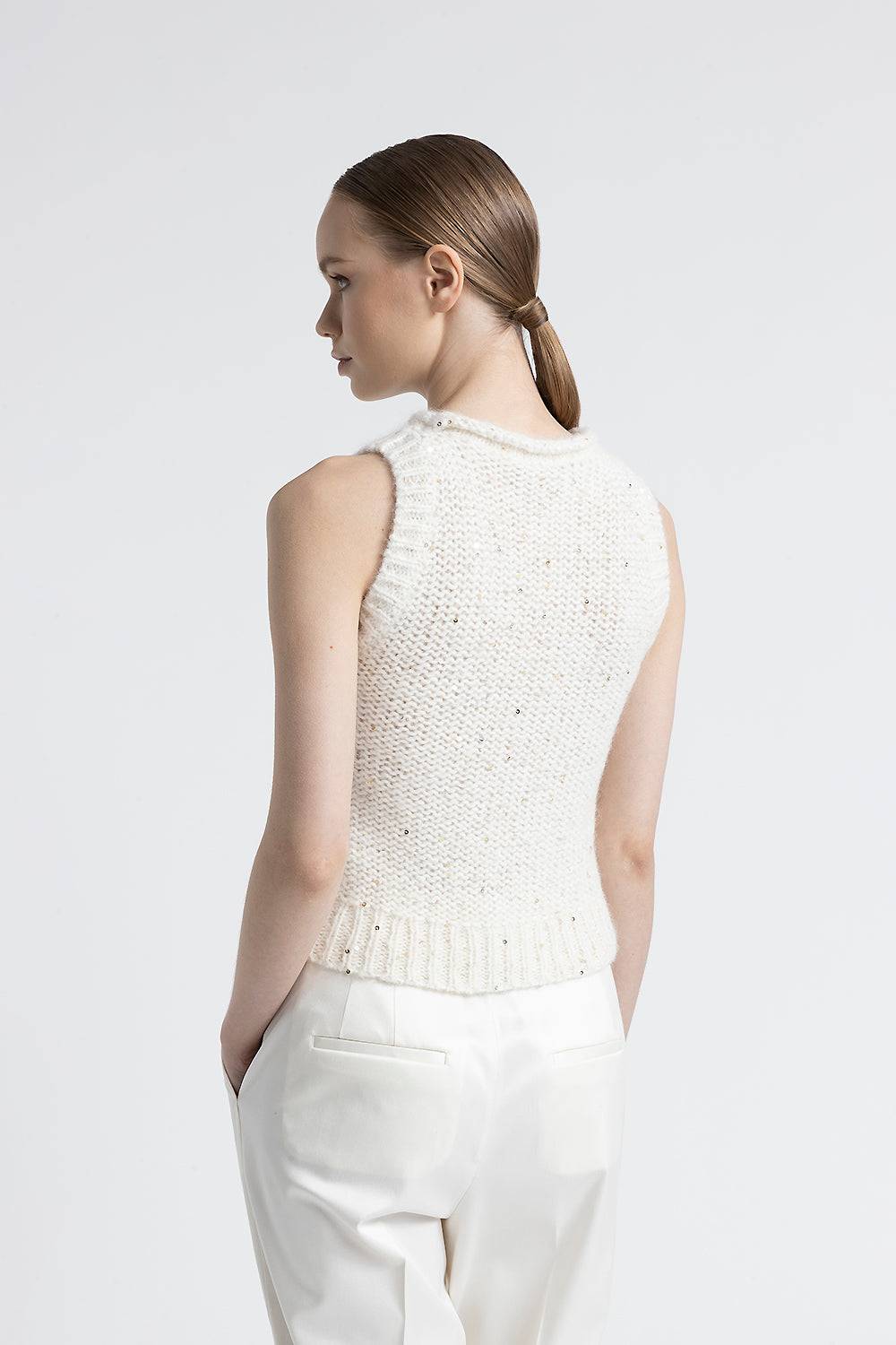 Peserico Top in muliné di lana d'alpaca e paillettes Italy