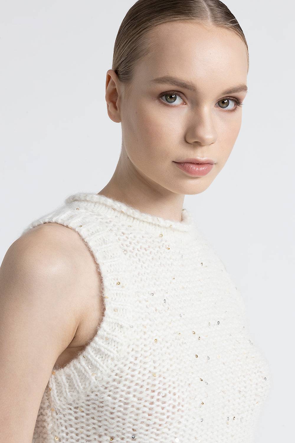 Peserico Top in muliné di lana d'alpaca e paillettes Italy
